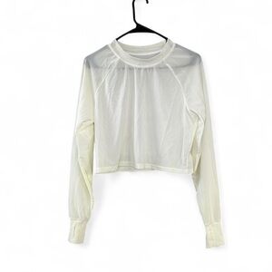 Buff Bunny Cream Sheer long sleeve Crop top With Thumb Holes Coquette Size M